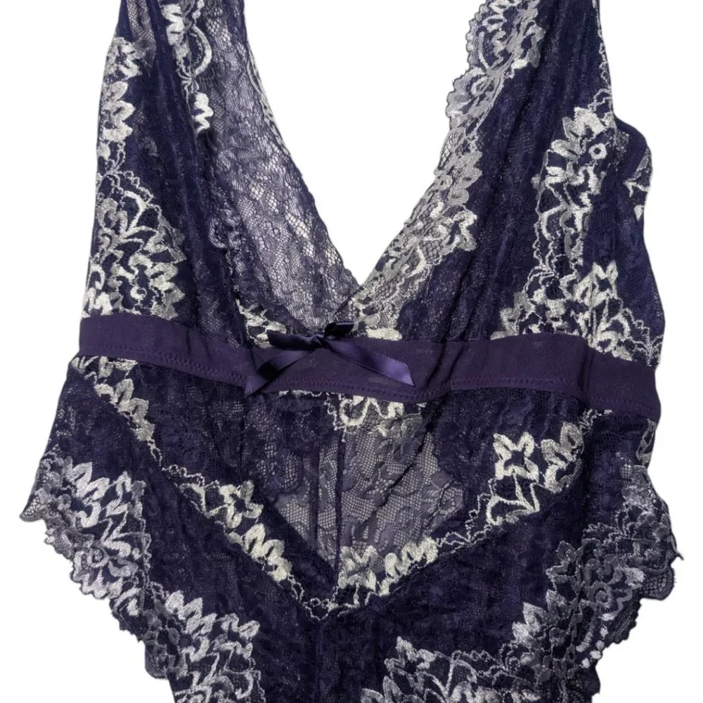 NWOT Dark Purple and White Lace Teddy, Size 2XL